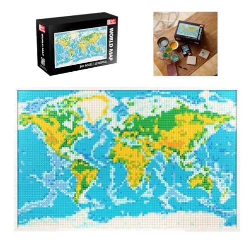 Block Builder مجموعة بناء خريطة العالم 11065 قطعة فن الجدران لعشاق الخرائط والجغرافيا للبالغين والأطفال 14 عامًا بديل للعلامة التجارية الرئيسية - Image 1