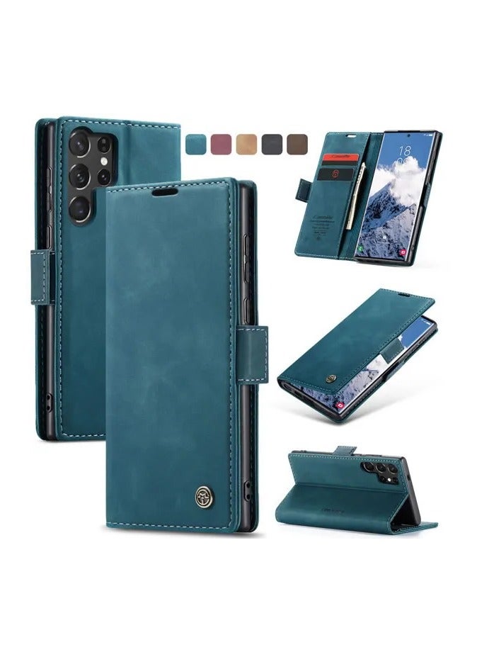 Case Me Case Me Compatible With Samsung Galaxy S25 Ultra Flip Case Wallet Protection Leather Cover with Card Holder (Mint Green)  - Image 1