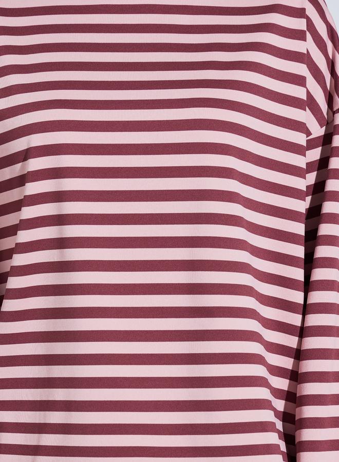 Styli Burgundy Striped Long Sleeves T-Shirt and Wide Leg Pants Pyjama Set - Image 3