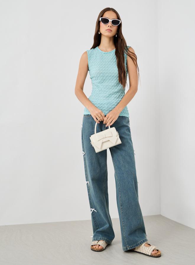 تايك تو توب بدون أكمام بياقة دائرية بنقوش مميزة - Image 2