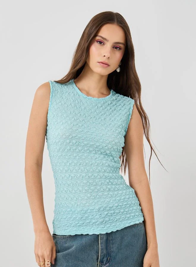 Take Two Take Two Textured Sleeveless Round Neck Top