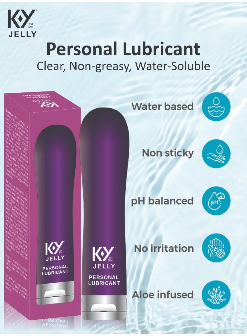 KY Jelly Purple Water-Based Personal Lubricant Gel – Clear, Non-Greasy, Condom Safe, Easy to Clean, 120g