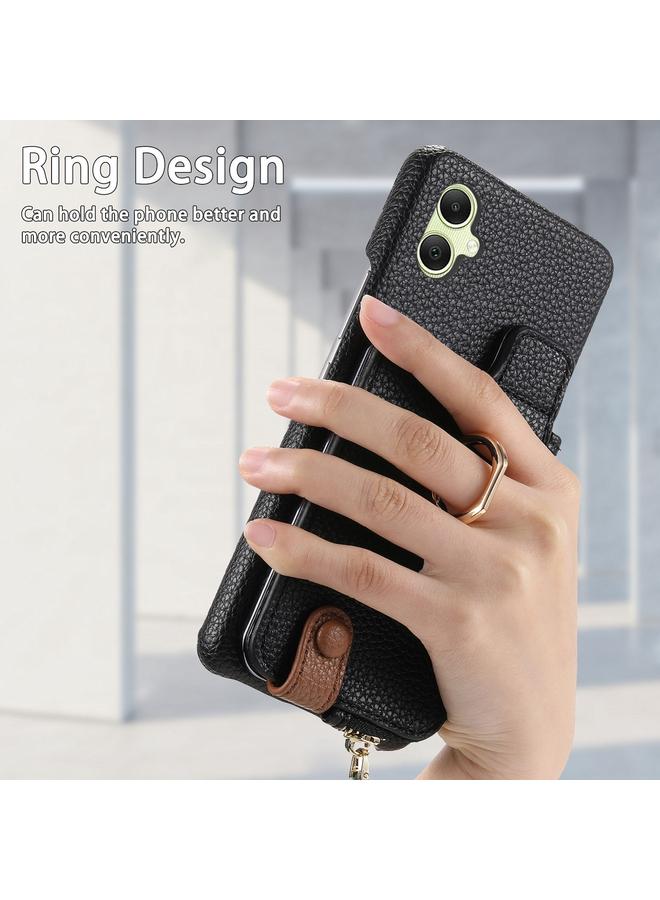 اس-توب جراب لهاتف Samsung Galaxy A05 مصنوع من جلد الليتشي مع حافة زيتية وسحاب ومحفظة خلفية للهاتف - Image 3