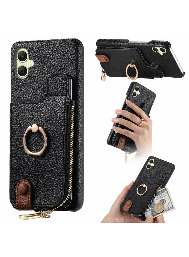 اس-توب جراب لهاتف Samsung Galaxy A05 مصنوع من جلد الليتشي مع حافة زيتية وسحاب ومحفظة خلفية للهاتف - Image 1