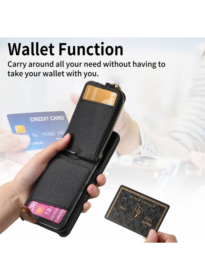 اس-توب جراب لهاتف Samsung Galaxy A05 مصنوع من جلد الليتشي مع حافة زيتية وسحاب ومحفظة خلفية للهاتف - Image 4