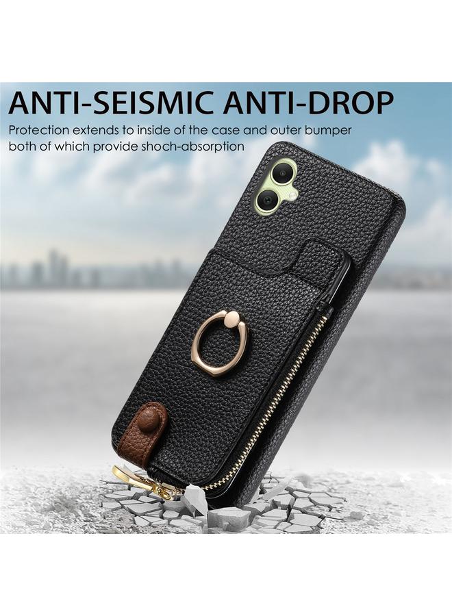 اس-توب جراب لهاتف Samsung Galaxy A05 مصنوع من جلد الليتشي مع حافة زيتية وسحاب ومحفظة خلفية للهاتف - Image 2