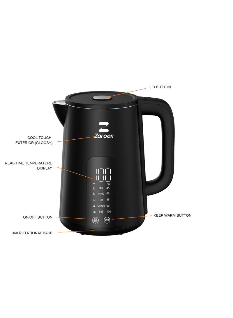 Zaroon Electric Kettle 2000W Fast Water Boiler, 1.7L Glass Kettle With 5 Temperature Control For LED Touch Screen, Convenient Tuya Application Control, Auto Shut Off - Image 4