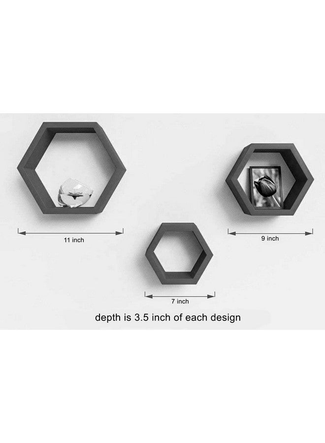 BAS Engineered Wood Brown Art Shoppee Decorative Display With Hexagon Shape Set Of 6 Floating Wall Shelves And Racks For Living Room (Brown & White) - Image 3
