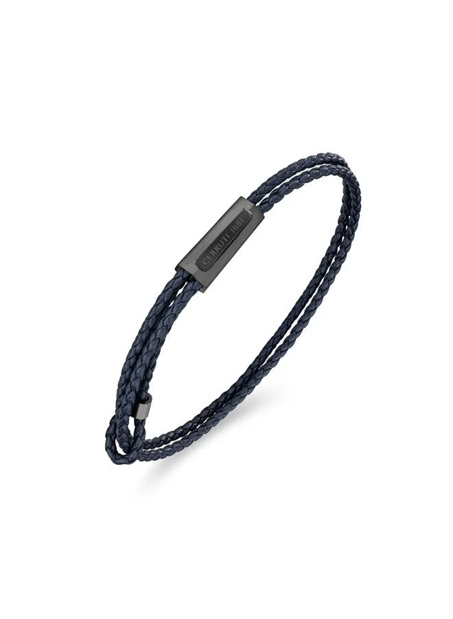 CERRUTI 1881 Duals Grey Stainless Steel Navy Blue Layered Leather Bracelet  for Men