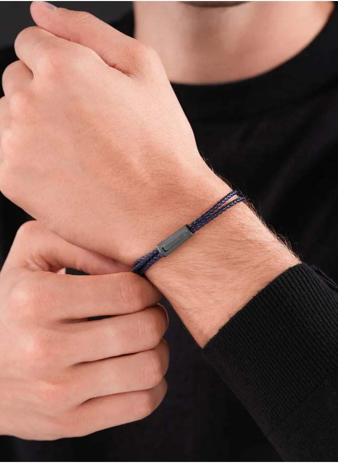 شيروتي 1881 Cerruti 1881 Duals Bracelet - Double Tour Navy Blue Leather with Iconic Cerruti 1881 Logo - Bold Statement Accessory for Men