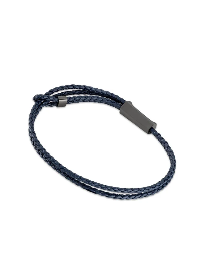 شيروتي 1881 Cerruti 1881 Duals Bracelet - Double Tour Navy Blue Leather with Iconic Cerruti 1881 Logo - Bold Statement Accessory for Men