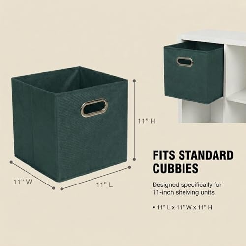 Household Essentials Foldable Fabric Storage Cubes 6Pack 11x11x11 Stackable NonWoven Bins with Chipboard Sides Grommet Handles Closet Shelf Nursery or Office Organizer Dark Green - Image 3