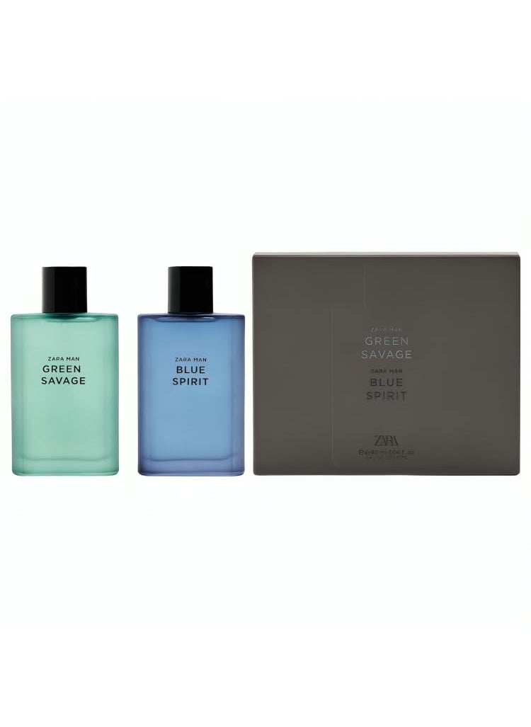 Zara - Zara Man Green Savage  Blue Spirit Cologne for Men Fragrance Set EDT Eau De Toilette 2x 90 ML 304 FL OZ - Image 1