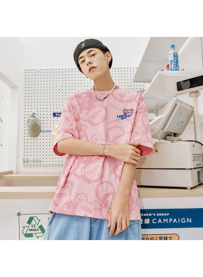 EPTISON Summer Trendy Youth Couple Outfit Loose Cotton Printed Short Sleeve T-shirt With Cartoon Bear Print Unisex Matching Set - Image 4