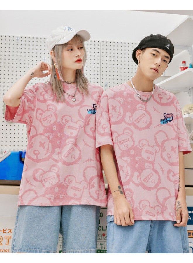EPTISON Summer Trendy Youth Couple Outfit Loose Cotton Printed Short Sleeve T-shirt With Cartoon Bear Print Unisex Matching Set - Image 1