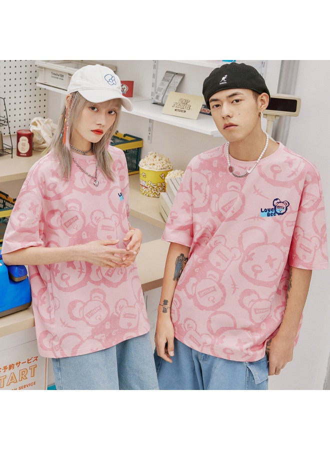 EPTISON Summer Trendy Youth Couple Outfit Loose Cotton Printed Short Sleeve T-shirt With Cartoon Bear Print Unisex Matching Set - Image 5
