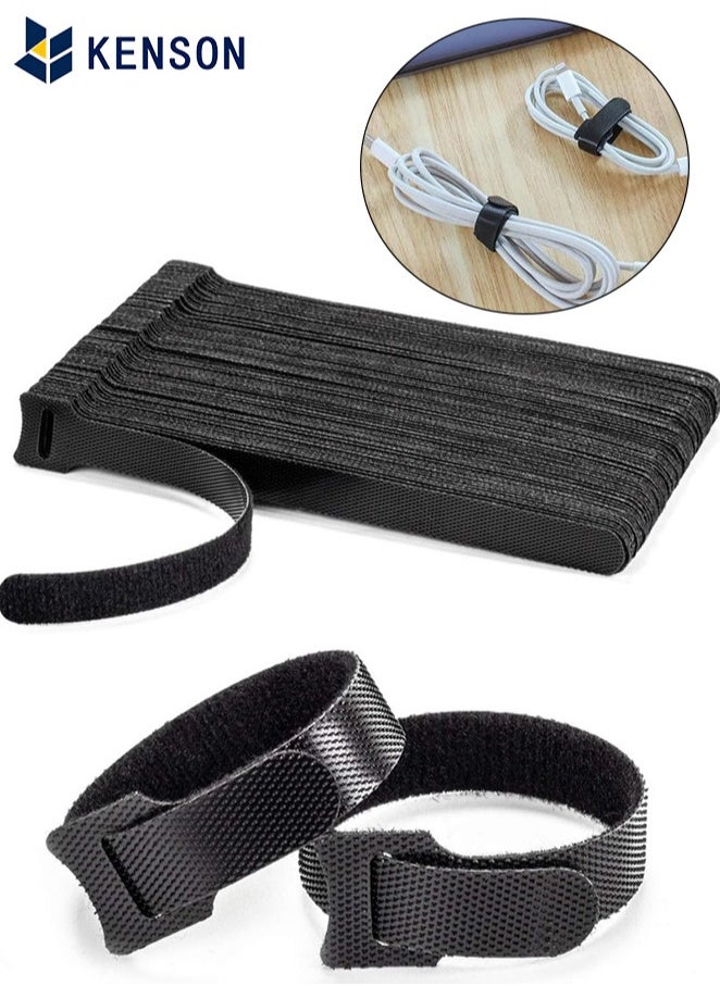 KENSON 100PCS Reusable Cable Ties, Black Adjustable 6-Inch Cord Organizer Ties, Multi-purpose Hook Loop Cable Management Wire Ties for Organizing Home, Office, Data Centers  - Image 1