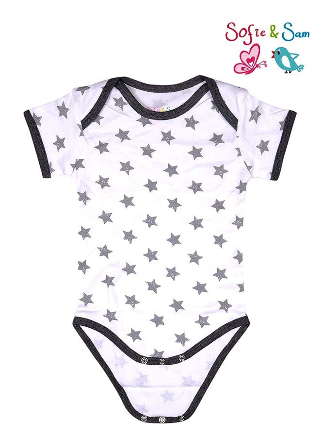 Sofie & Sam Premium Cotton 1 Pc Baby Romper Half Sleeves (3-6) Months - Star/Grey - Image 2