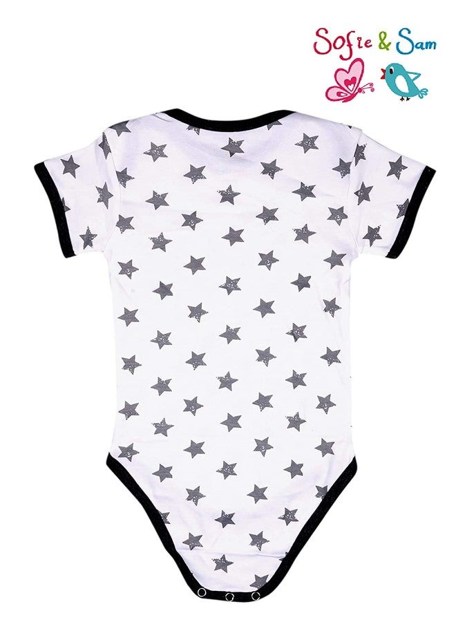 Sofie & Sam Premium Cotton 1 Pc Baby Romper Half Sleeves (3-6) Months - Star/Grey - Image 3
