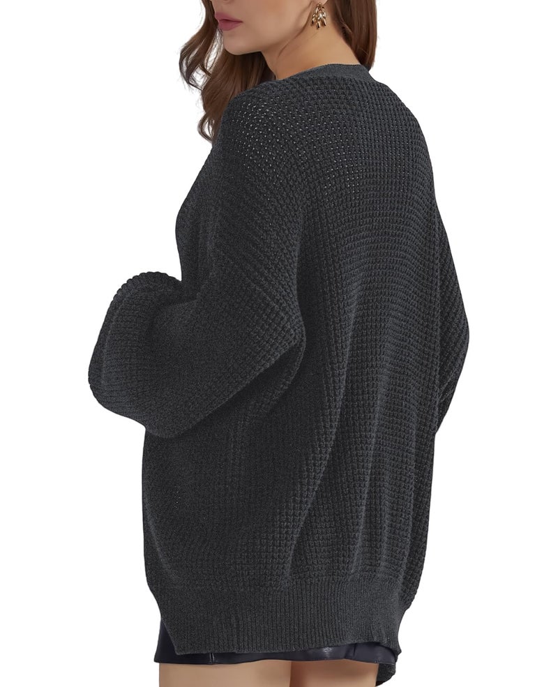 QUALFORT Women's Cardigan Sweaters for Women 100% Cotton Button-Down Long Sleeve Fall Sweaters for Women 2026 Dark Grey X-Large - Image 2