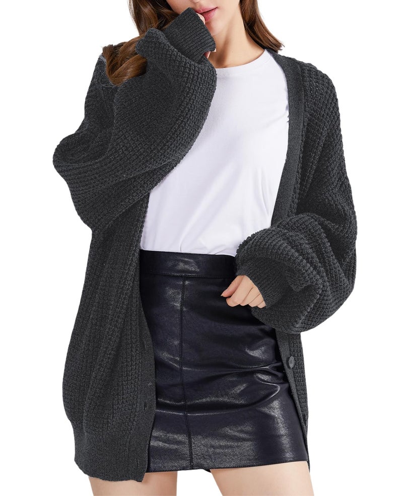 QUALFORT Women's Cardigan Sweaters for Women 100% Cotton Button-Down Long Sleeve Fall Sweaters for Women 2026 Dark Grey X-Large - Image 4