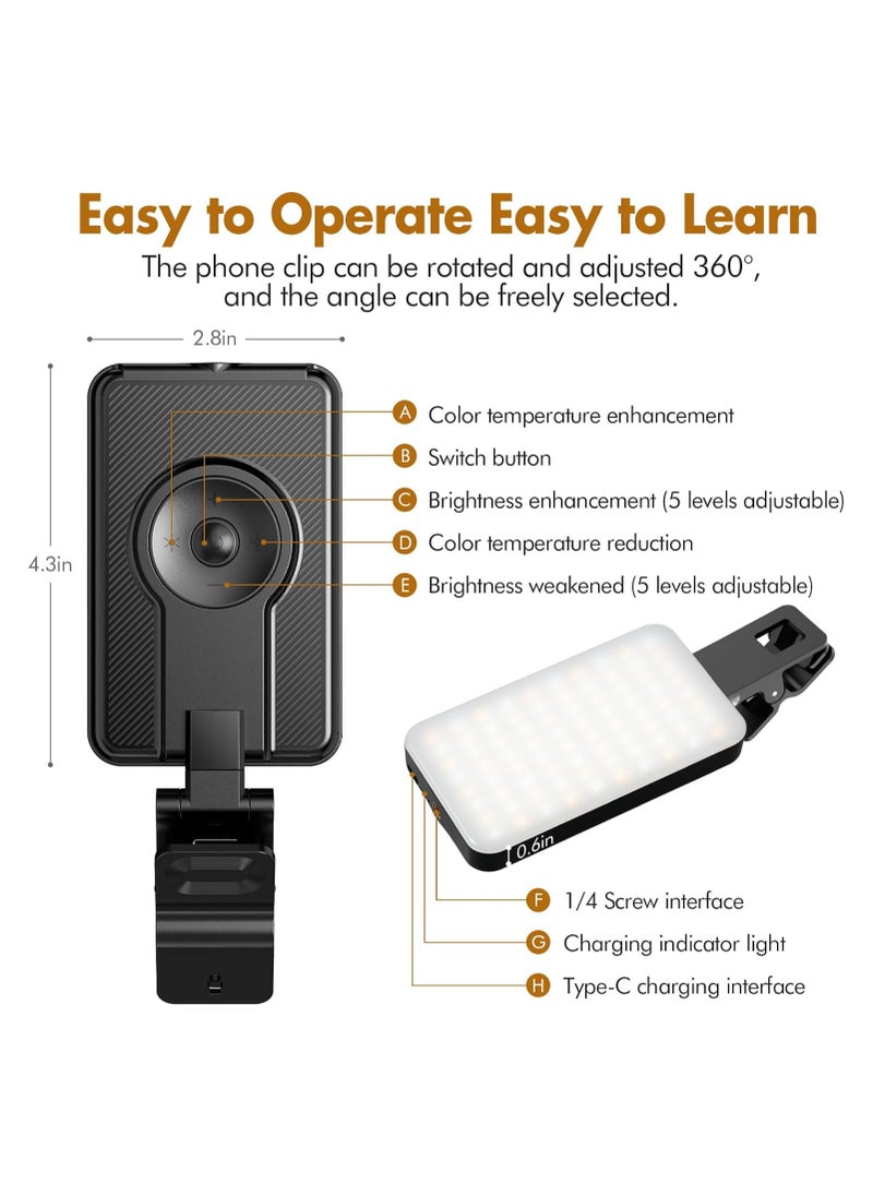 Hihonor - Selfie Light for iPhone,Portable Phone Clip on Light,Rechargeable LED Ring Light for Phone,Video Recording,Camera,Laptop,TikTok,Tablet,Vlog,Computer,5 Lighting Modes,80 LED High Power - Image 1
