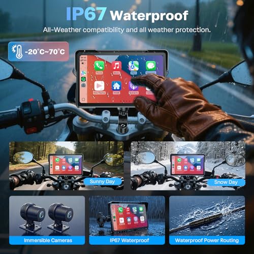 WonVon Motorcycle CarPlay Screen with Android Auto – 7” Waterproof GPS, Pantalla para Moto, Apple CarPlay, Navigation System for Motorcycle, Dual 4K Dash Cam Bluetooth Audio, BSD & TPMS - Image 5