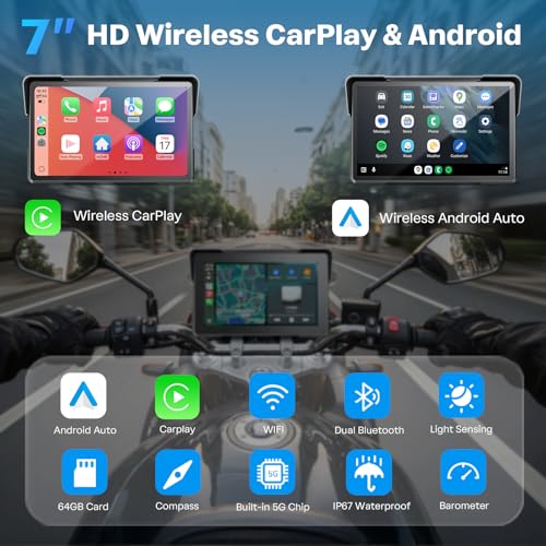 WonVon Motorcycle CarPlay Screen with Android Auto – 7” Waterproof GPS, Pantalla para Moto, Apple CarPlay, Navigation System for Motorcycle, Dual 4K Dash Cam Bluetooth Audio, BSD & TPMS - Image 2