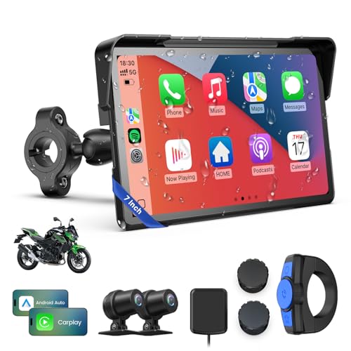 WonVon Motorcycle CarPlay Screen with Android Auto – 7” Waterproof GPS, Pantalla para Moto, Apple CarPlay, Navigation System for Motorcycle, Dual 4K Dash Cam Bluetooth Audio, BSD & TPMS - Image 1