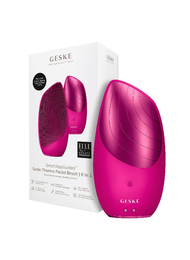 GESKE GESKE SmartAppGuided Sonic Thermo Facial Brush | 6 in 1 | Skin Cleansing | Cleansing Brush with Thermal Function | Facial Massager | Electric Facial Brush | Facial Cleansing Device - Magenta  - Image 1
