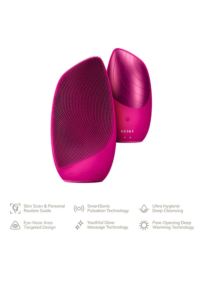 GESKE GESKE SmartAppGuided Sonic Thermo Facial Brush | 6 in 1 | Skin Cleansing | Cleansing Brush with Thermal Function | Facial Massager | Electric Facial Brush | Facial Cleansing Device - Magenta