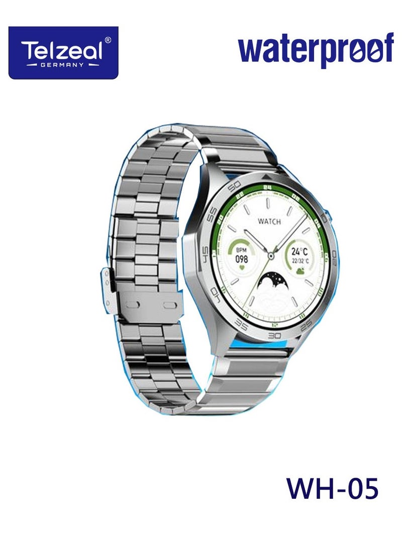 Telzeal - WH-05 Waterproof Smart Watch With Max Screen 3 Pair Straps and Wireless Charger Designed for Men Silver - Image 1