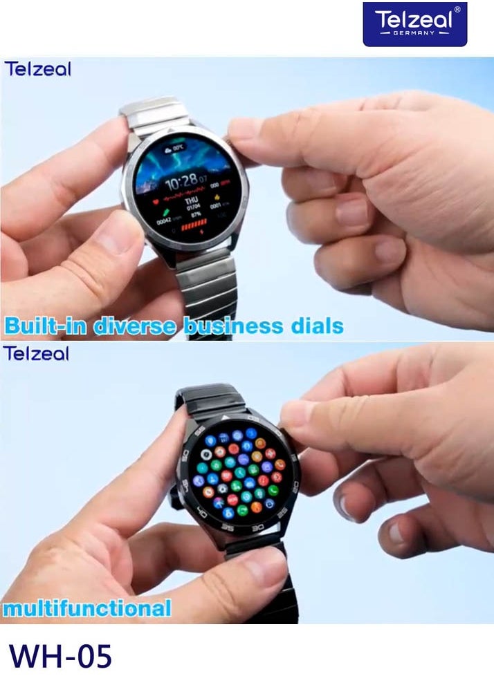 Telzeal - WH-05 Waterproof Smart Watch With Max Screen 3 Pair Straps and Wireless Charger Designed for Men Silver - Image 1