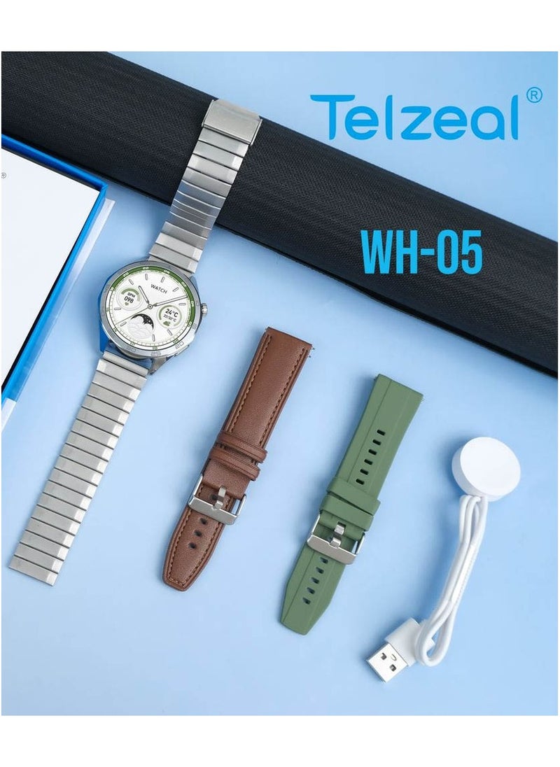 Telzeal - WH-05 Waterproof Smart Watch With Max Screen 3 Pair Straps and Wireless Charger Designed for Men Silver - Image 1