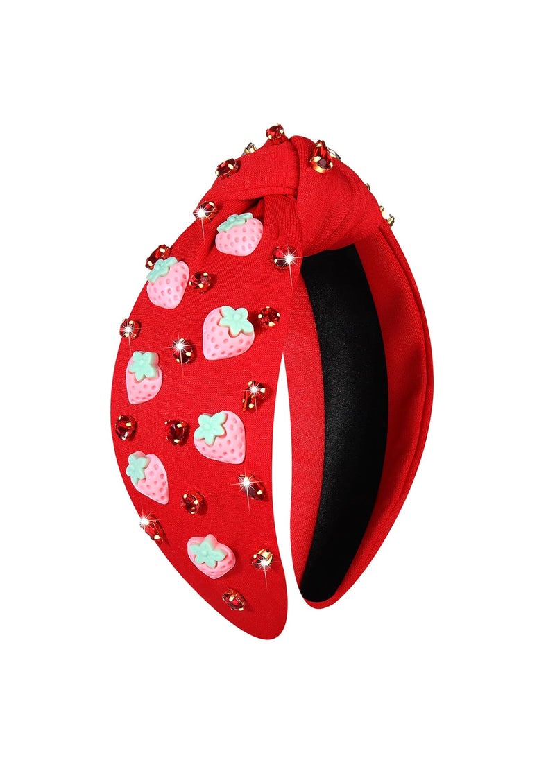 VOGUEKNOCK - Strawberry Headband Fruit Headbands for Women Girls Pink Strawberry Knotted Headband Summer Beach Headwear Hair Accessories Red Strawberry - Image 1