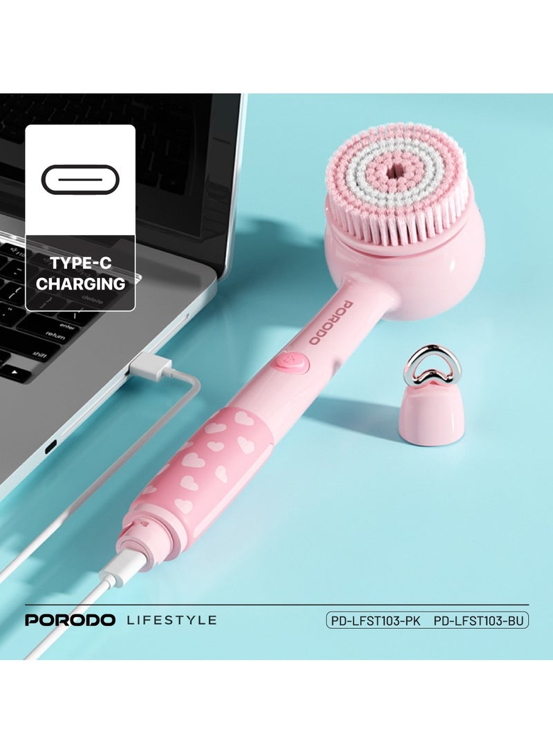 porodo Kids Electric Bath Brush /Child Friendly/ Soft Silicone Brush for boys /Soft Loofah Cleanser / Soft Bristle Brush/Kid-Friendly Bath Brush For Little Hands and Gentle Scrubbing - Blue - Image 4
