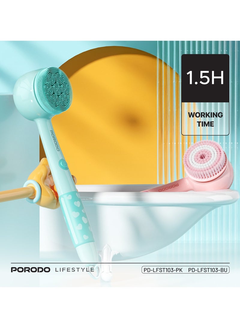 porodo Kids Electric Bath Brush /Child Friendly/ Soft Silicone Brush for boys /Soft Loofah Cleanser / Soft Bristle Brush/Kid-Friendly Bath Brush For Little Hands and Gentle Scrubbing - Blue - Image 5