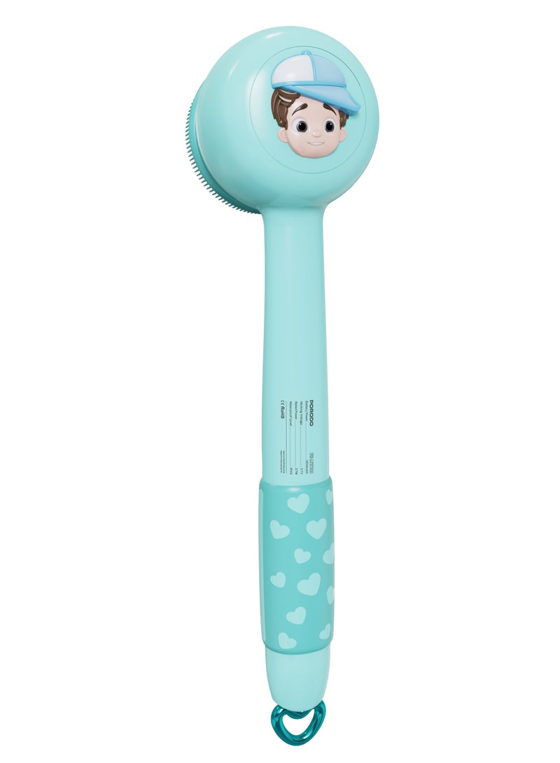 porodo Kids Electric Bath Brush /Child Friendly/ Soft Silicone Brush for boys /Soft Loofah Cleanser / Soft Bristle Brush/Kid-Friendly Bath Brush For Little Hands and Gentle Scrubbing - Blue - Image 2