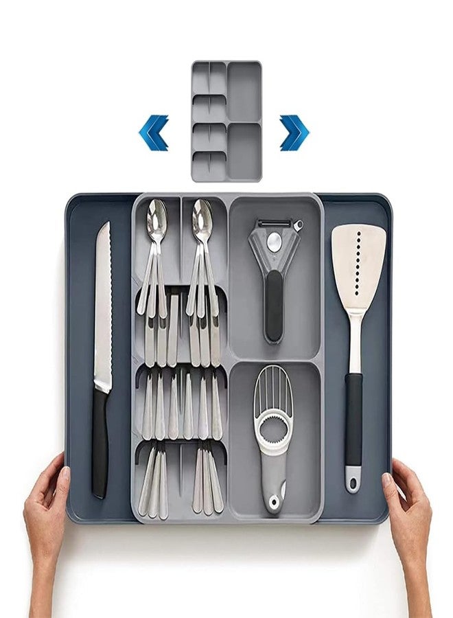 Dhadh Kitchen Drawer Organizer, Utensil Organizer, Large Expandable Cutlery Organizer in Drawer, Adjustable Plastic Flatware Spoon Fork Storage Tray for Kitchen Gadgets Office Supplies - Image 1