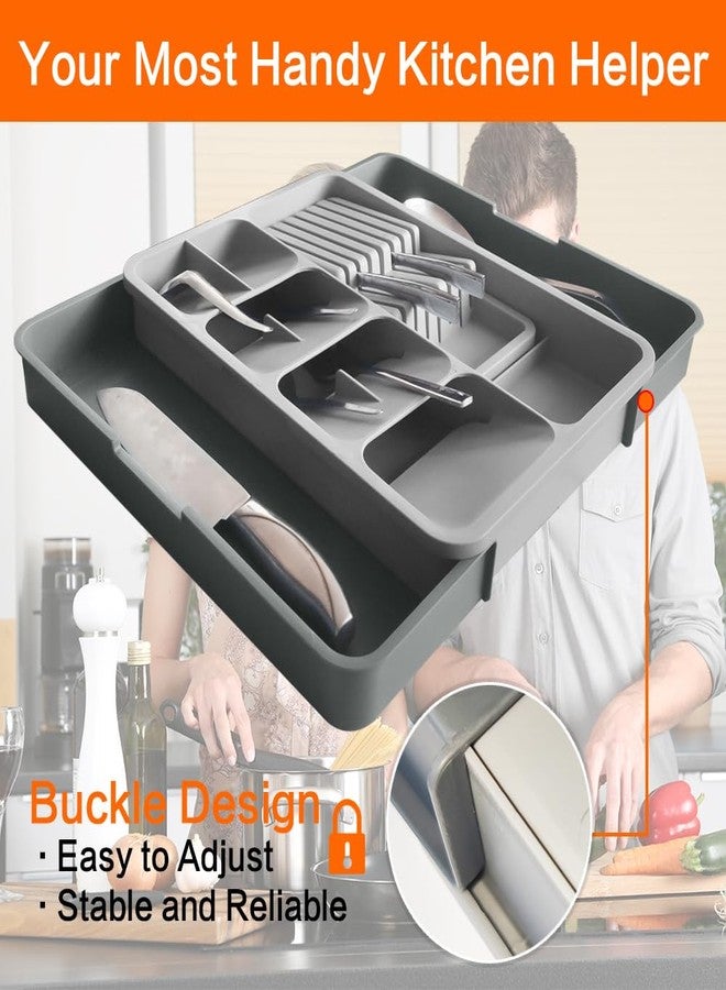 Dhadh Kitchen Drawer Organizer, Utensil Organizer, Large Expandable Cutlery Organizer in Drawer, Adjustable Plastic Flatware Spoon Fork Storage Tray for Kitchen Gadgets Office Supplies - Image 5