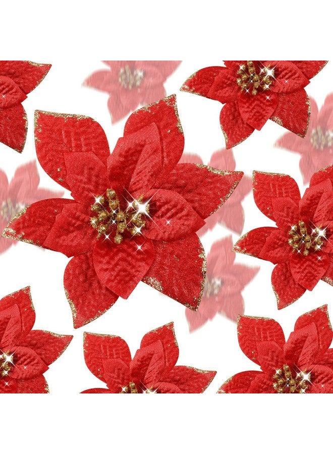 WILLBOND WILLBOND 24 Pieces 3 Size Christmas Glitter Poinsettia Flowers Wedding Faux Flowers Christmas Decoration Ornaments for Tree Outdoor(4/6/7.9 Inches,Red)  - Image 1