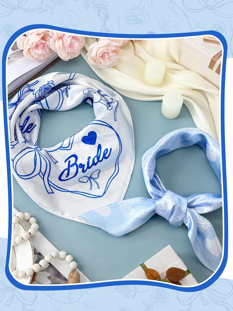 Yearntown 8 Pack Blue and White Silk Bride Bandanas 27 "x 27" Soft Blue Headbands Bridesmaid Gifts Last Toast on the Coast Bachelorette Party Item Head Scarf for Bridal Shower Favors Maid of Honor - Image 5
