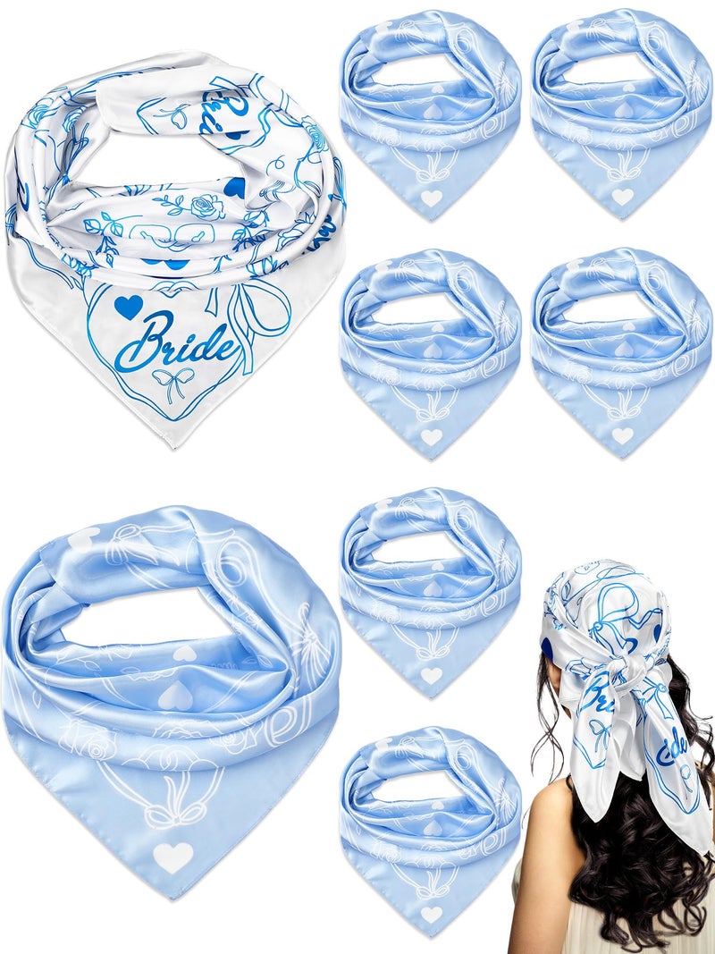 Yearntown 8 Pack Blue and White Silk Bride Bandanas 27 "x 27" Soft Blue Headbands Bridesmaid Gifts Last Toast on the Coast Bachelorette Party Item Head Scarf for Bridal Shower Favors Maid of Honor - Image 1