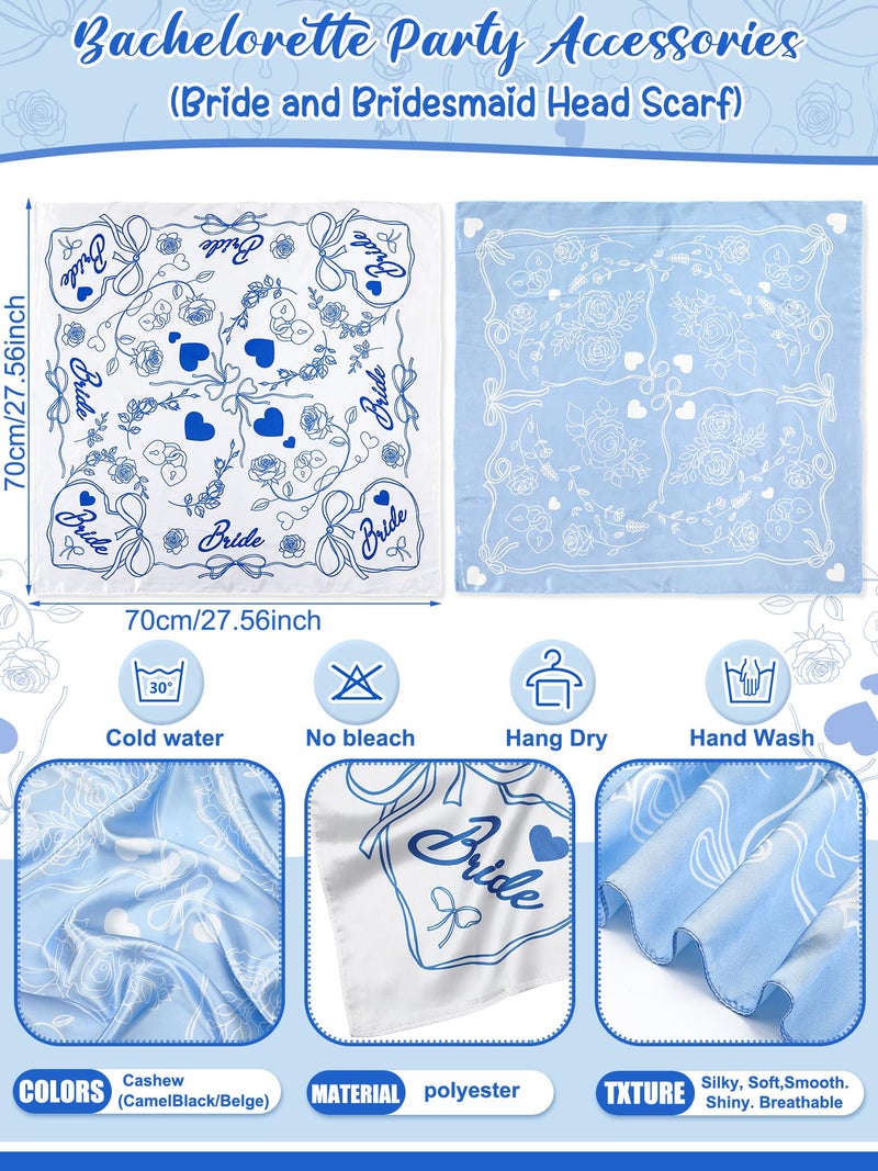 Yearntown 8 Pack Blue and White Silk Bride Bandanas 27 "x 27" Soft Blue Headbands Bridesmaid Gifts Last Toast on the Coast Bachelorette Party Item Head Scarf for Bridal Shower Favors Maid of Honor - Image 2