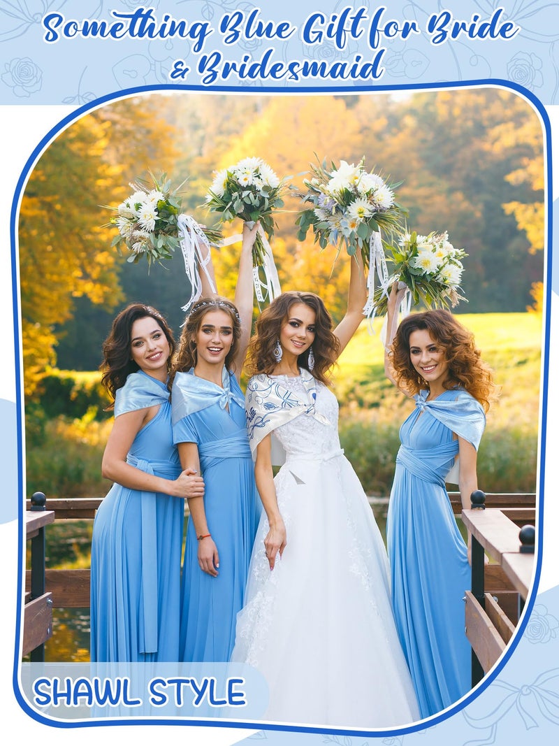 Yearntown 8 Pack Blue and White Silk Bride Bandanas 27 "x 27" Soft Blue Headbands Bridesmaid Gifts Last Toast on the Coast Bachelorette Party Item Head Scarf for Bridal Shower Favors Maid of Honor - Image 3