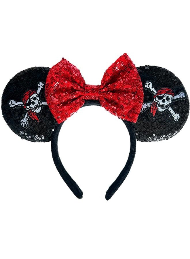 Tarocynn Mouse Ears Headband, Sequin Bow Headbands for Women Party Favors Cosplay Accessories (Pirate) - Image 1