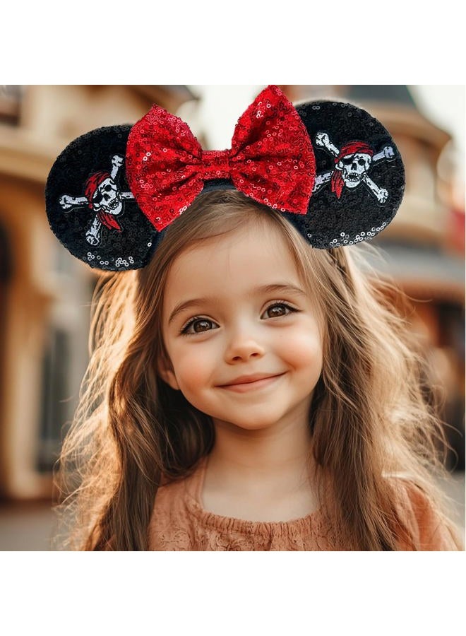 Tarocynn Mouse Ears Headband, Sequin Bow Headbands for Women Party Favors Cosplay Accessories (Pirate) - Image 3