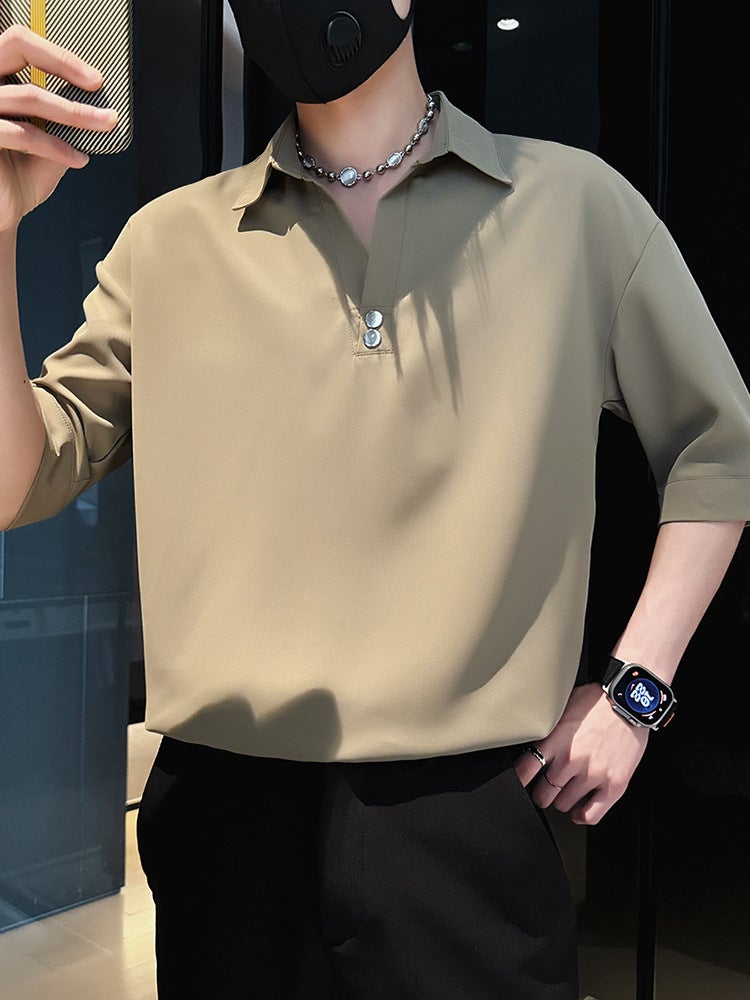 Men'S T-Shirt Short-Sleeved High-End Ice Silk V-Neck Top Men'S Summer Half-Sleeved White T-Shirt - Image 5