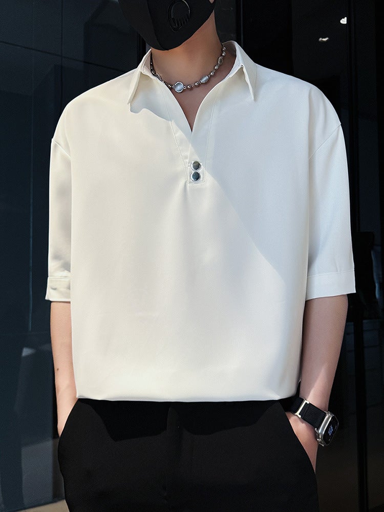 Men'S T-Shirt Short-Sleeved High-End Ice Silk V-Neck Top Men'S Summer Half-Sleeved White T-Shirt - Image 2