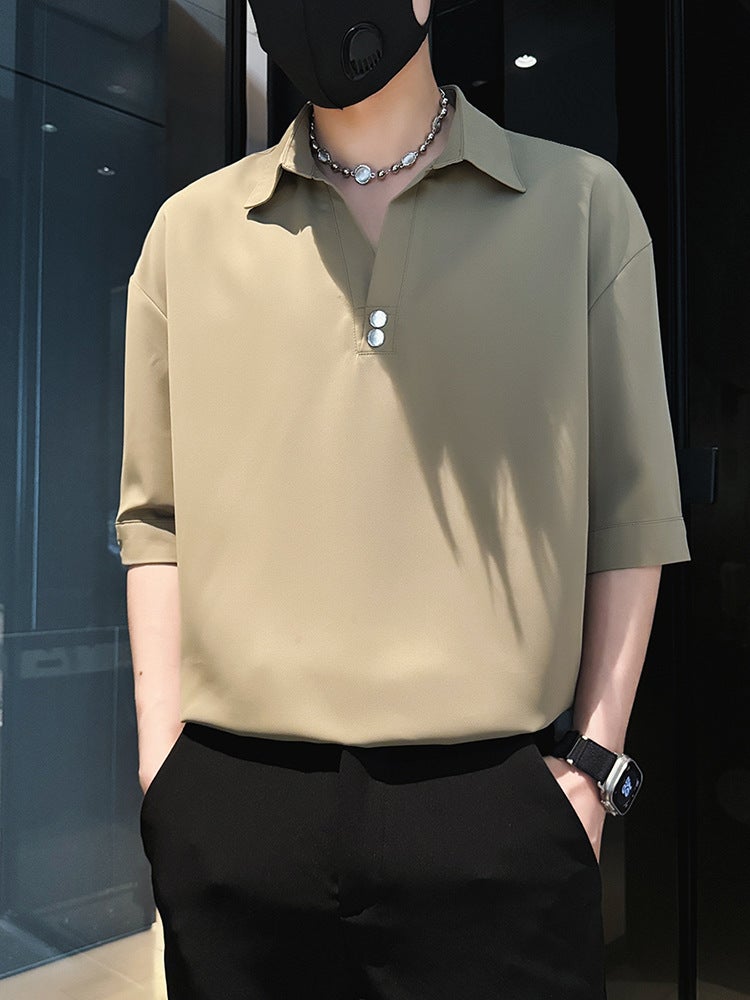 Men'S T-Shirt Short-Sleeved High-End Ice Silk V-Neck Top Men'S Summer Half-Sleeved White T-Shirt - Image 4